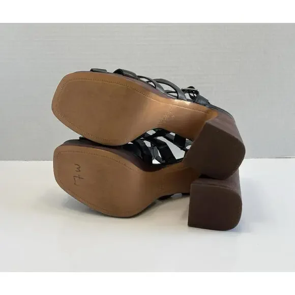 Crown Vintage Farlie Womens Size 9M Black Leather Ankle Strap Block Heel Sandals - Picture 8 of 16